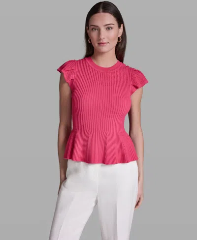 Bcbg Women's Short-sleeve Crewneck Peplum Top In Pink