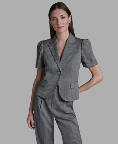 Bcbg Women's Short-sleeve Single Button Stripe Jacket In Gray