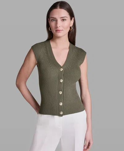 Bcbg Women's Short-sleeve V-neck Button-front Top In Green