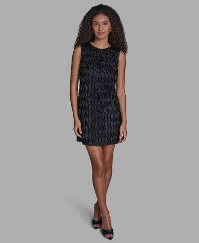 Bcbg Women's Sleeveless A-line Wavy Tulle Short Dress In Black