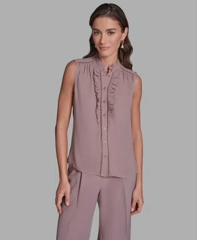 Bcbg Women's Sleeveless Button Front Ruffle Top In Pink