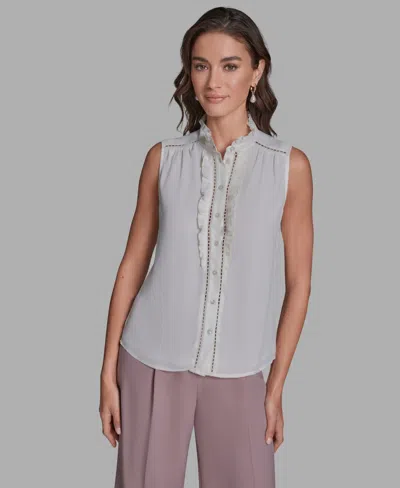 Bcbg Women's Sleeveless Button Front Ruffle Top In White