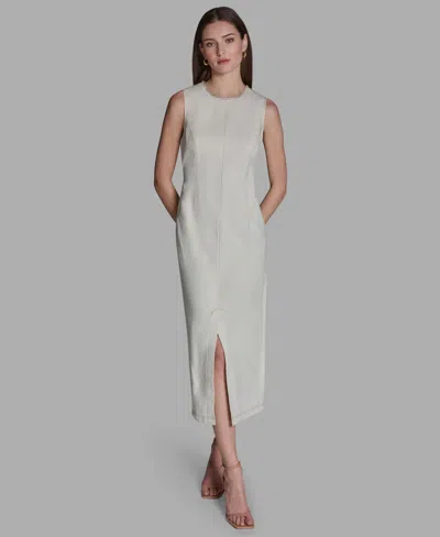 Bcbg Women's Sleeveless Rhinestone Crew Neck Midi Dress In Sand