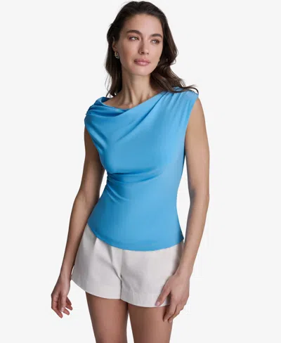 Bcbg Women's Sleeveless Ruched Boat Neck Top In Blue