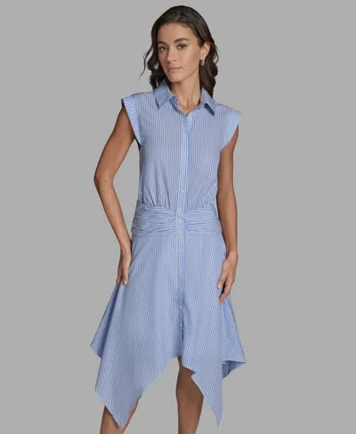 Bcbg Women's Sleeveless Stripe Shirt Dress In Blue