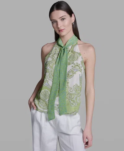 Bcbg Women's Sleeveless Tie-neck Blouse In Green