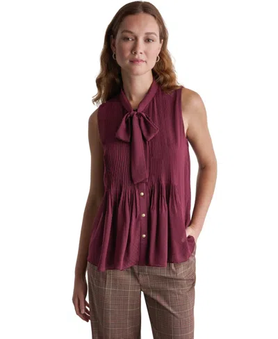 Bcbg Women's Sleeveless Tie-neck Pleated Blouse In Shadow Merlot