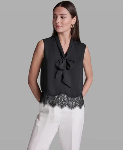 Bcbg Women's Sleeveless Tie-neck Top In Black