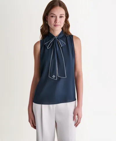 Bcbg Women's Sleeveless Tie-neck Top In Blue