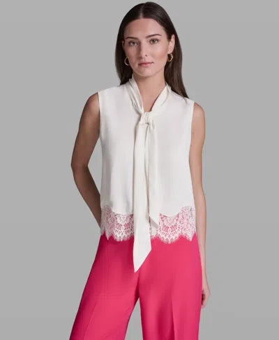 Bcbg Women's Sleeveless Tie-neck Top In White