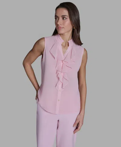Bcbg Women's Sleeveless V-neck Ruffle Front Blouse In Pink
