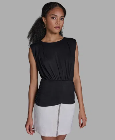 Bcbg Women's Sleeveless Volume Shoulder Draped Pull-on Top In Black