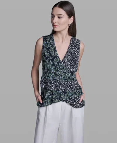 Bcbg Women's Sleeveless Wrap Front V-neck Polyester Top In Black