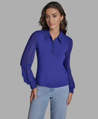 Bcbg Women's Slim Fit Collared Button-up Top In Blue