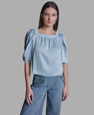 Bcbg Women's Square Neck Puff-sleeve Top In Blue