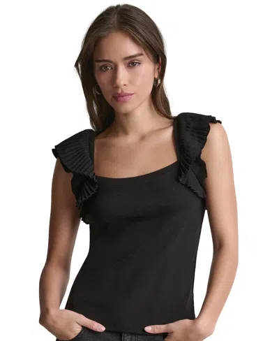 Bcbg Women's Square Neck Ruffle Cap-sleeve Top In Black