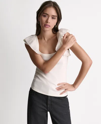 Bcbg Women's Square Neck Ruffle Cap-sleeve Top In White