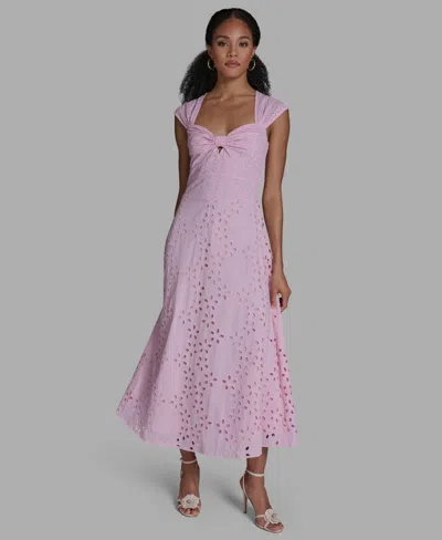 Bcbg Women's Sweetheart Neck Keyhole Eyelet Maxi Dress In Pink