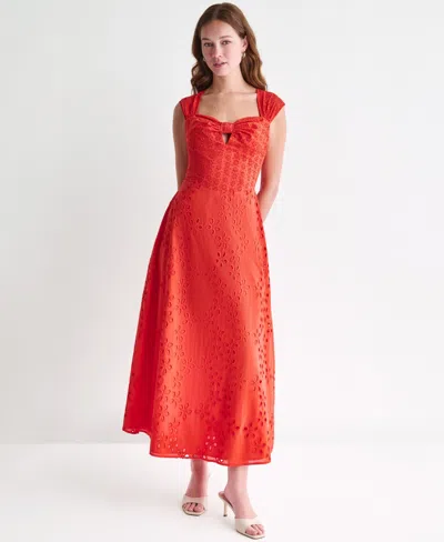 Bcbg Women's Sweetheart Neck Keyhole Eyelet Maxi Dress In Red