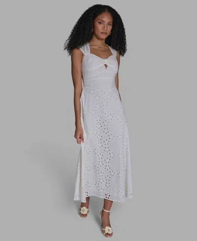 Bcbg Women's Sweetheart Neck Keyhole Eyelet Maxi Dress In White