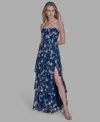 Bcbg Women's Sweetheart Neck Ruffled Gown In Blue