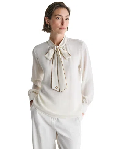 Bcbg Women's Tie Neck Long-sleeve Blouse In White