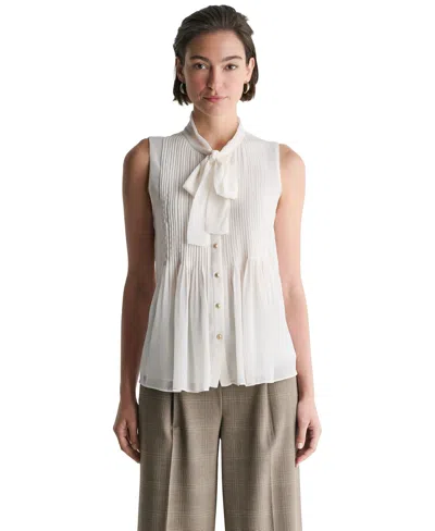 Bcbg Women's Tie Neck Sleeveless Blouse In Whisper White