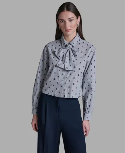 Bcbg Women's Tie-neck Long-sleeve Stripe Top In Gray