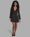 Bcbg Metallic Stripe Polka Dot Long Sleeve Minidress In Black