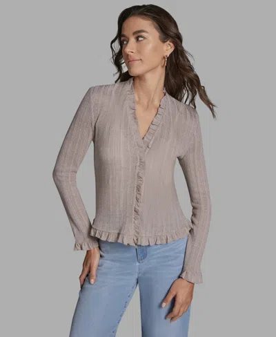 Bcbg Women's V-neck Ruffle Hem Cardigan Sweater In Brown