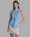 Bcbg Women's V-neck Ruffle Front Pull-on Top In Blue