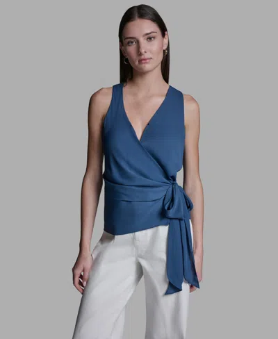 Bcbg Women's V-neck Sleeveless Wrap Detail Top In Blue
