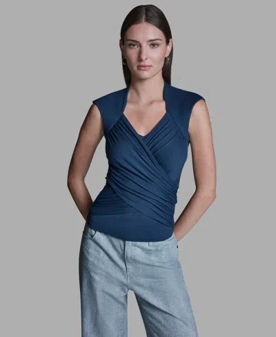 Bcbg Women's V-neck Sleeveless Wrap Detail Top In Blue