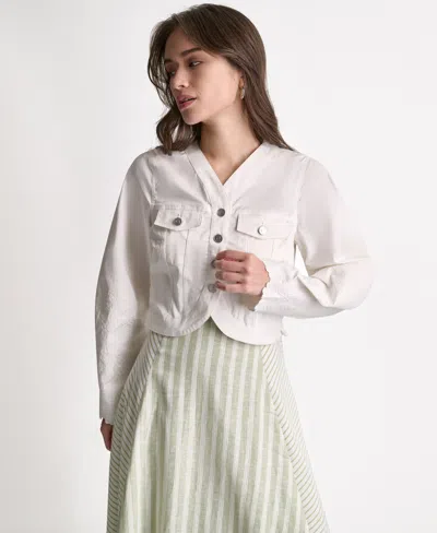 Bcbg Women's V-neck Tulip Hem Cropped Jacket In White