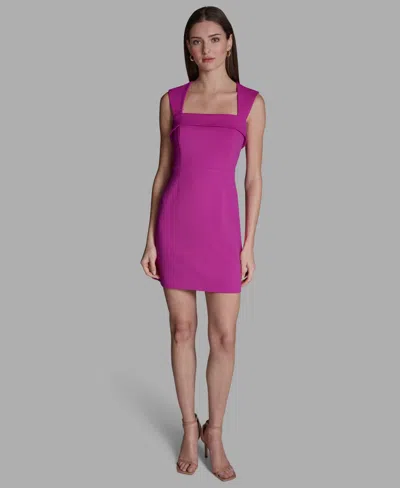 Bcbg Women's Wide-strap Square Neck A-line Mini Dress In Pink