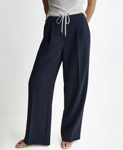 Bcbg Women's Wide-leg Contrast Waist Pleated Front Pants In Blue