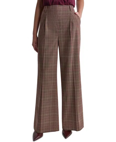 Bcbg Women's Wide-leg Pleated Plaid Pants In Brown