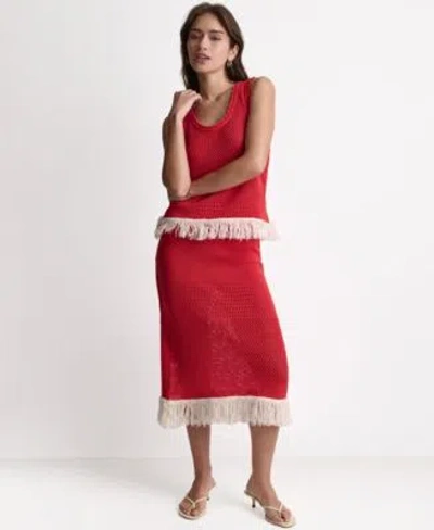 Bcbg Womens Fringe Knit Set In Red