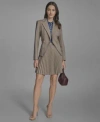 Bcbg Womens Peak Lapel Jacket Tipped Collared Sleeveless Knit Top Pleated A Line Skirt In Brown