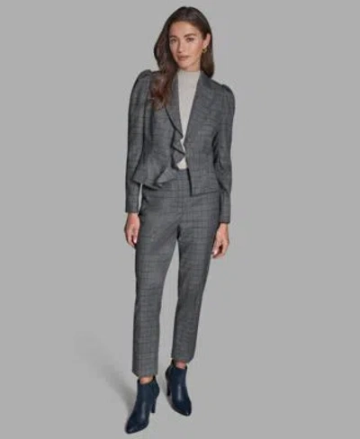 Bcbg Womens Plaid High Rise Straight Pants Long Sleeve Ruffle Jacket Sleeveless Mock Neck Knit Top