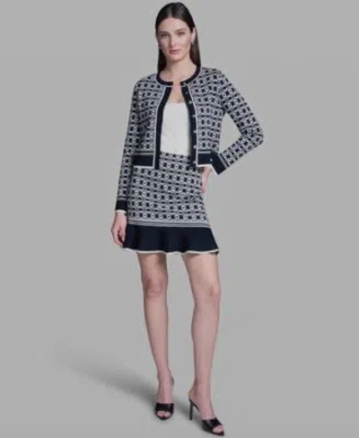 Bcbg Womens Printed Crewneck Sweater Jacket Sweater Knit Skirt In Multi
