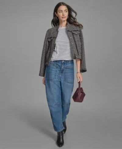 Bcbg Womens Tweed Jacket Stripe Crew Barrell Jeans
