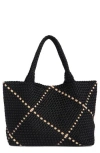Bcbg Woven Large Tote Bag & Pouch Set In Black/camel