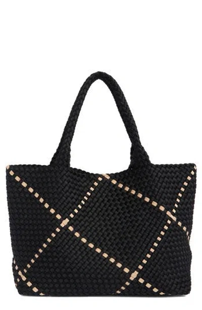 Bcbg Woven Large Tote Bag & Pouch Set In Black/camel