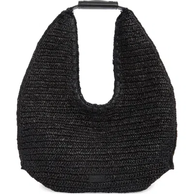 Bcbg Woven Raffia Shoulder Bag In Black