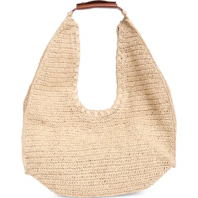 Bcbg Woven Raffia Shoulder Bag In Natural/ Cognac