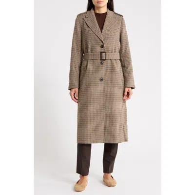 Bcbgeneration Belted Flange Trench Coat In Brown Black Houndstooth