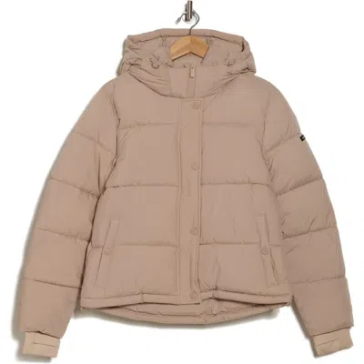 Bcbgeneration Channel Quilted Hooded Short Puffer Jacket In Putty