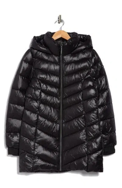 Bcbgeneration Chevron Quilted Hooded Puffer Jacket In Black