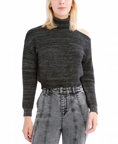 Bcbgeneration Cold-shoulder Turtleneck Sweater In Black In Gray